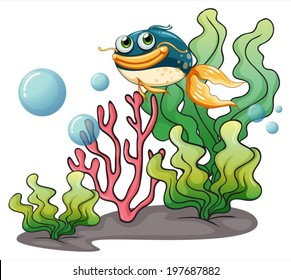 Illustration of a fish under the sea on a white background