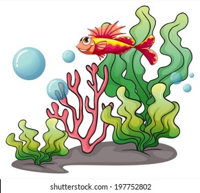 Illustration of a fish under the sea on a white background