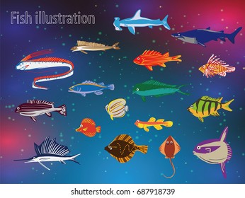 Illustration of fish. It is a vector icon.