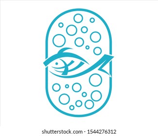 illustration of fish with water logo vector bubble