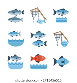 Illustration of fish in water and nets