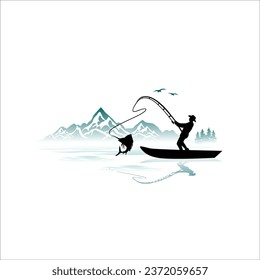 Illustration of a fisherman on a kayak boat vector art