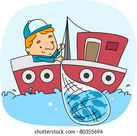 Illustration of a Fisherman at Work