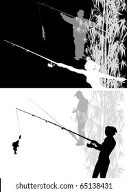 illustration with fishermen in rivers