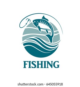 illustration of fishing emblem with waves and hook