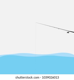 Illustration of a fishing pole in water.