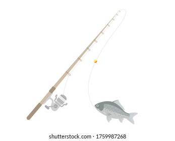 Illustration of fishing rod and crucian carp.