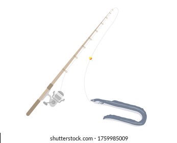 Illustration of fishing rod and eel.