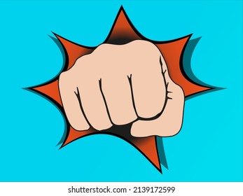 Illustration of a fist breaking through a wall, conceptual DESIGN piece.VECTOR illustration.