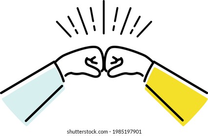 Illustration of fist bump. The fist bump is a greeting that touches fists and fists.