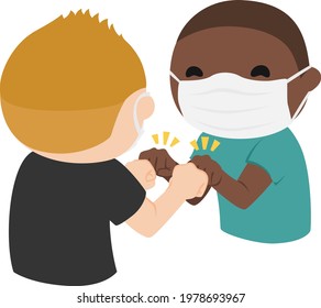 Illustration of "fist bump". The men greet Hello with their fists.