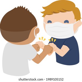 Illustration of "fist bump". The men greet Hello with their fists.