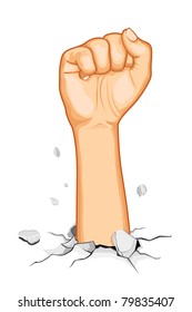 illustration of fist coming out of cracked ground