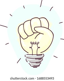 Illustration of a Fist Shape Light Bulb. Hope and Justice Concept