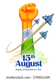 ilustración de puño mostrando poder en la bandera india tricolor por el 15 de agosto Feliz Día de la Independencia de India