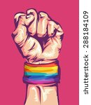 Illustration of a Fist Wearing a Rainbow Colored Wristband Clenched Tight