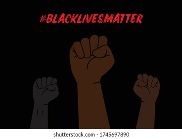 Illustration of Fists with Black Lives Matter Social Network Hashtag to Protext Against Racism on Black Background