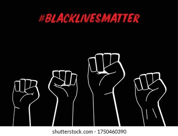 Illustration of Fists with Black Lives Matter Social Network Hashtag to Protext Against Racism on Black Background