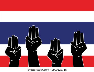 Illustration of Fists with Three Finger Salute as an act of Defiance  Against Military Government in Thailand