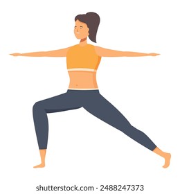 Illustration of a fit young woman holding a warrior ii pose, showcasing balance and strength