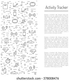 Illustration fitness bracelet. Fitness tracker pedometer. Fitness tracker with alarm function. Sync fitness tracker and smart phone. Fitness tracker with heart rate monitor function. Linear style.