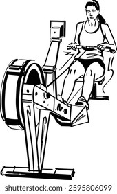 Illustration of a fitness event featuring athletes engaging in functional training exercises like sled pushing, rowing, and ski erg. Bold sketch style with dynamic action poses and green highlight