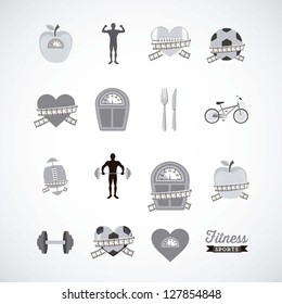 Illustration of Fitness Icons, sports and exercise, caring figure and health, vector illustration