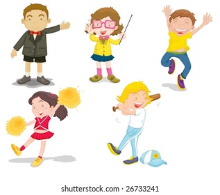 an illustration of five children doing differnt activities