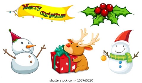 Illustration of the five christmas symbols on a white background