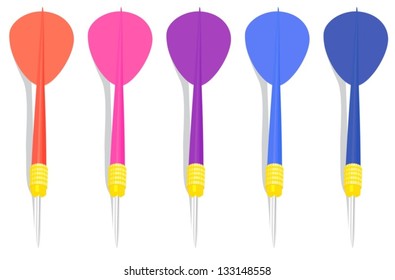 Illustration of the five colorful darts on a white background