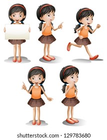 Illustration of the five different positions of a girl on a white background