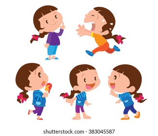 Illustration the five different positions girl white background