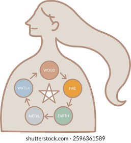 Illustration of the five elements of yin yang in oriental medicine.