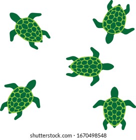 Illustration of five green turtles
