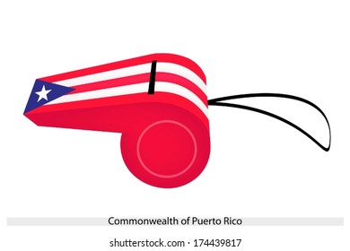 An Illustration of Five Horizontal Bands of Red and White with A White Star on Blue Triangle of The Commonwealth of Puerto Rico Flag on A Whistle. 