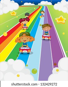 Illustration of the five kids racing