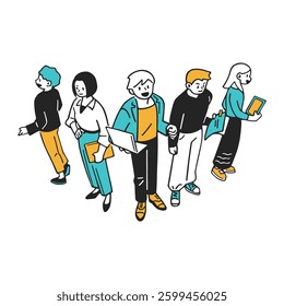 Illustration of five people standing side by side