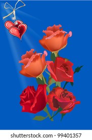 ilustración con cinco rosas sobre fondo azul