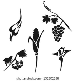 Illustration of five small silhouettes. Autumn melody. Isolated. Set. Vector.