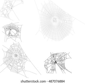 illustration with five spider webs isolated on white background
