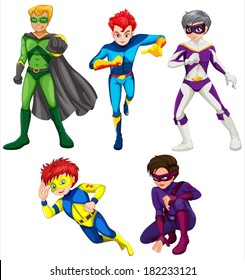 Illustration of the five superheroes on a white background