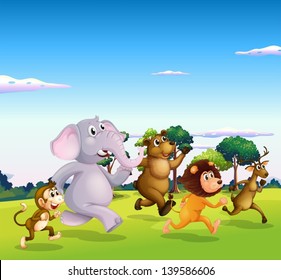 Illustration Of The Five Wild Animals Running