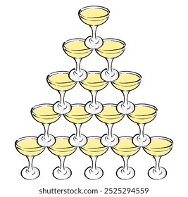 Ilustração da torre de champanhe de cinco camadas com toque de pincel