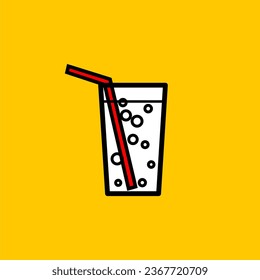 Illustration of a fizzy drink, with bubbles and a straw.