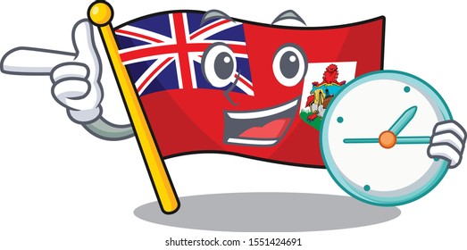 illustration flag bermuda on the mascot with bring clock