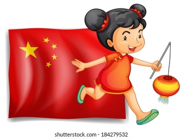 Illustration of the flag of China at the back of the young Chinese on a white background