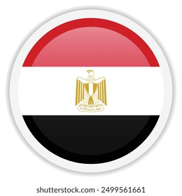 Illustration of flag of Egypt on white background. Round vector icon with shadow underneath. Icon for mobile apps, UI and web design