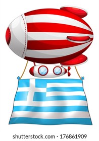 Illustration of the flag of Greece attached to the floating balloon on a white background