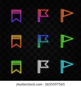 Illustration of flag icon. neon style. A colorful flag on a flagpole. Green flag. Vector illustration.