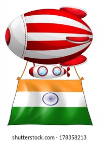 Illustration of the flag of India attached to the floating balloon on a white background